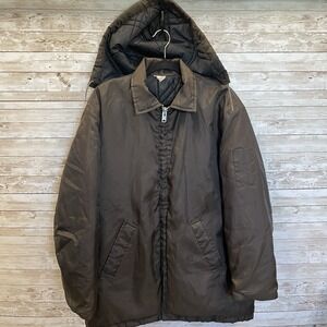 Vintage Unitog Mens L‎ Jacket Brown Hooded Coat Made in USA Removable Hood READ